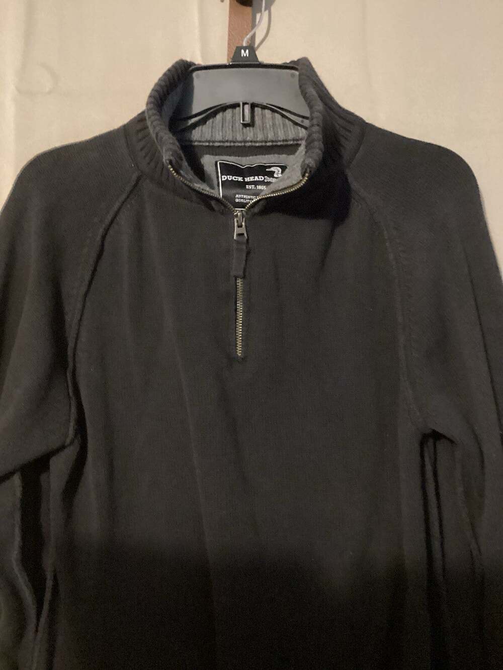 Vintage Duck Head Cotton Knit Long Sleeve Quarter Zip Shirt Black Large Outdoors